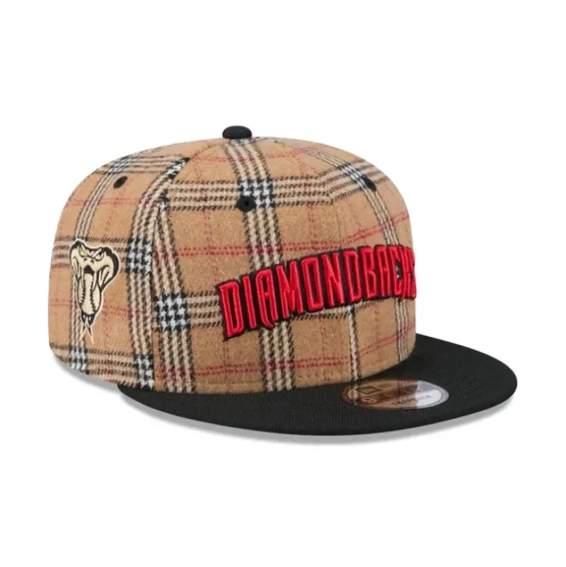 Clearance Arizona Diamondbacks Tan Tartan 9FIFTY Snapback Hat - KTGCaps - Baseball caps for various teams, purchased online at a discount Caps