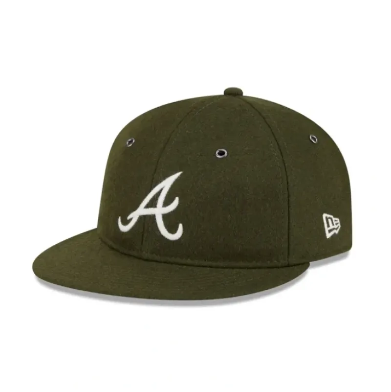Flash Sale Atlanta Braves New Olive Wool Retro Crown 9FIFTY Adjustable Hat - KTGCaps - Baseball caps for various teams, purchased online at a discount Caps
