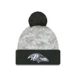 Clearance Baltimore Ravens 2024 Salute to Service Pom Knit Hat - KTGCaps - Baseball caps for various teams, purchased online at a discount Caps