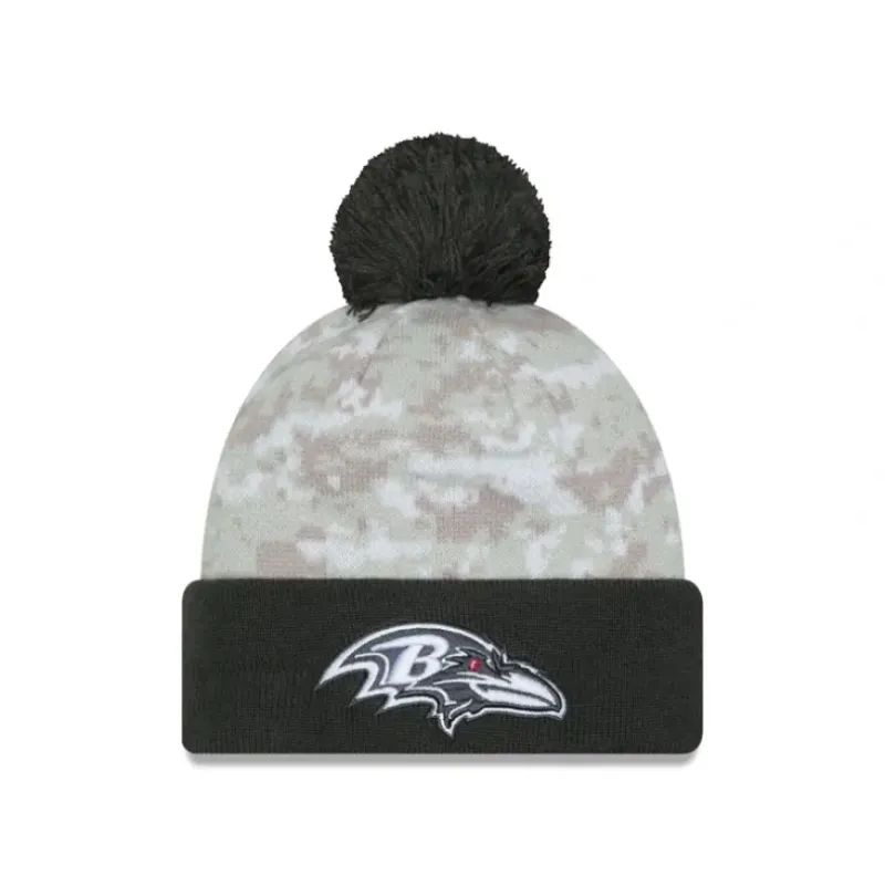 Clearance Baltimore Ravens 2024 Salute to Service Pom Knit Hat - KTGCaps - Baseball caps for various teams, purchased online at a discount Caps