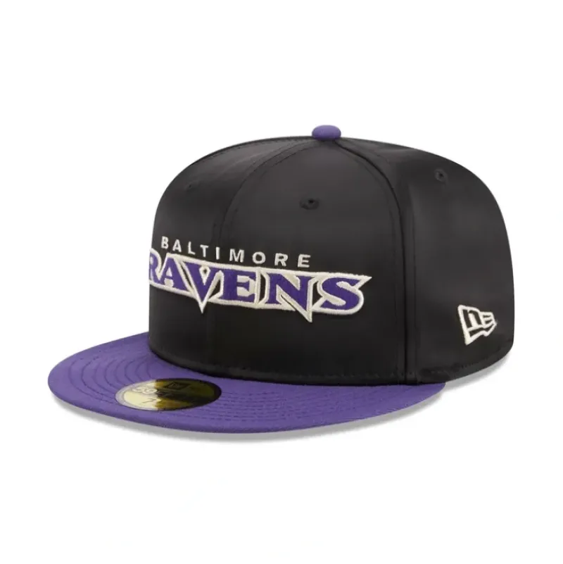 Best Sale Baltimore Ravens Satin 59FIFTY Fitted Hat - KTGCaps - Baseball caps for various teams, purchased online at a discount Caps
