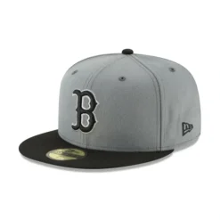 Clearance Boston Red Sox Storm Gray Basic 59FIFTY Fitted Hat - KTGCaps - Baseball caps for various teams, purchased online at a discount Caps
