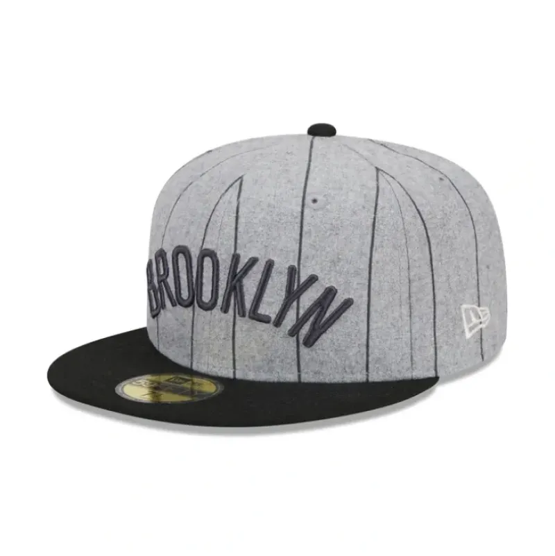 Clearance Brooklyn Nets Heather Pinstripe 59FIFTY Fitted Hat - KTGCaps - Baseball caps for various teams, purchased online at a discount Caps