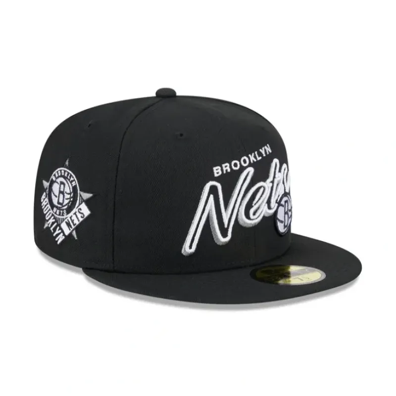 Clearance Brooklyn Nets Script Sided 59FIFTY Fitted Hat - KTGCaps - Baseball caps for various teams, purchased online at a discount Caps