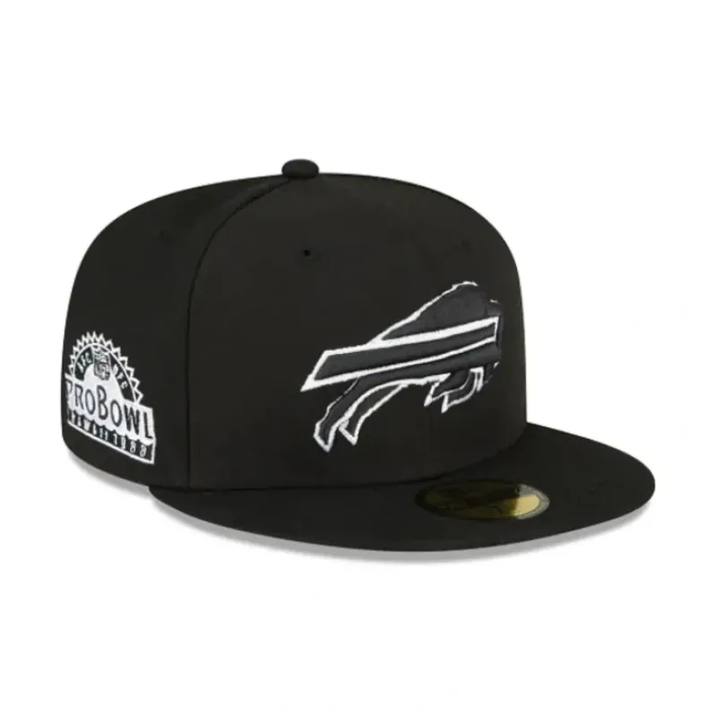 Outlet Buffalo Bills Sidepatch Black 59FIFTY Fitted Hat - KTGCaps - Baseball caps for various teams, purchased online at a discount Caps