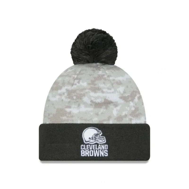 Shop Cleveland Browns 2024 Salute to Service Pom Knit Hat - KTGCaps - Baseball caps for various teams, purchased online at a discount Caps