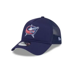 Outlet Columbus Blue Jackets 9FORTY AFrame Trucker Hat - KTGCaps - Baseball caps for various teams, purchased online at a discount Caps