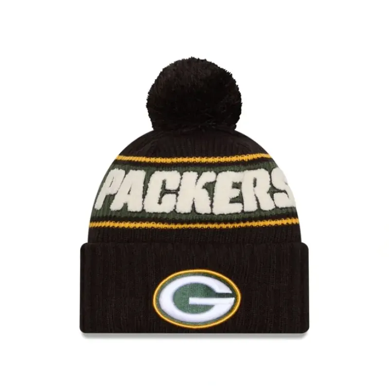 Best Green Bay Packers 2024 Cold Weather Black Pom Knit Hat - KTGCaps - Baseball caps for various teams, purchased online at a discount Caps