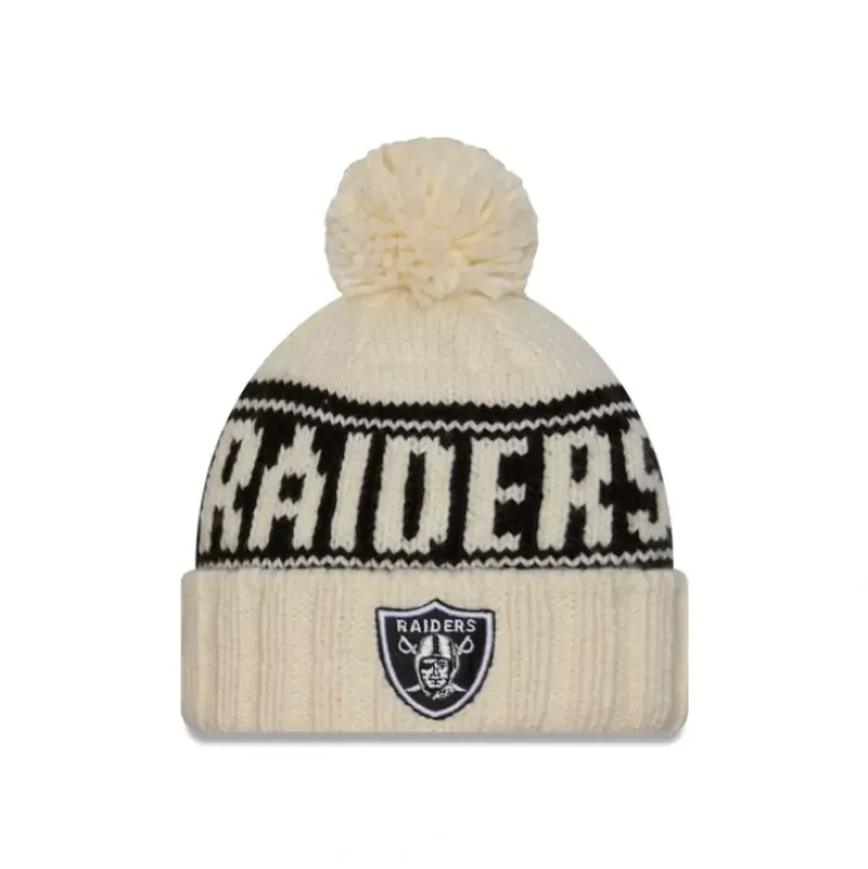 Clearance Las Vegas Raiders 2024 Cold Weather Chrome Pom Knit Hat - KTGCaps - Baseball caps for various teams, purchased online at a discount Caps