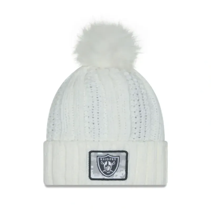 Discount Las Vegas Raiders 2024 Salute to Service Womens Pom Knit Hat - KTGCaps - Baseball caps for various teams, purchased online at a discount Caps