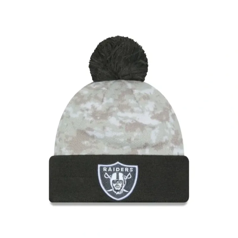 New Las Vegas Raiders 2024 Salute to Service Pom Knit Hat - KTGCaps - Baseball caps for various teams, purchased online at a discount Caps