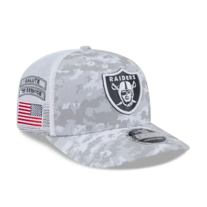 New Las Vegas Raiders 2024 Salute to Service 9SEVENTY Trucker Hat - KTGCaps - Baseball caps for various teams, purchased online at a discount Caps