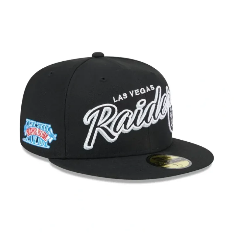 Sale Las Vegas Raiders Script Sided 59FIFTY Fitted Hat - KTGCaps - Baseball caps for various teams, purchased online at a discount Caps
