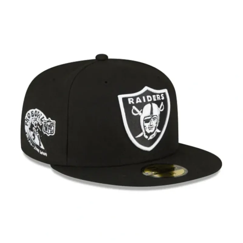 Outlet Las Vegas Raiders Sidepatch Black 59FIFTY Fitted Hat - KTGCaps - Baseball caps for various teams, purchased online at a discount Caps