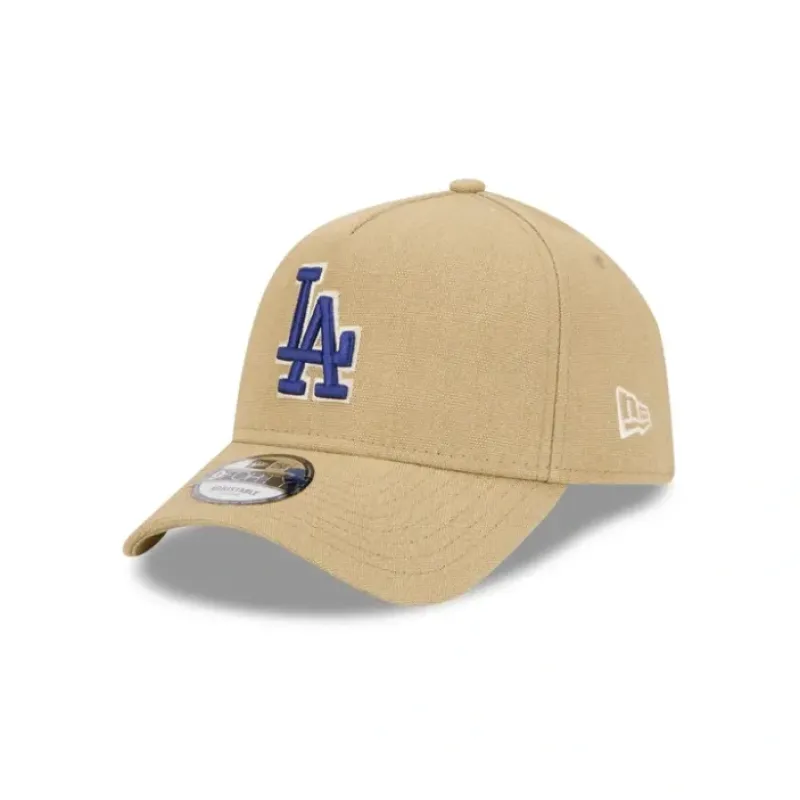 Clearance Los Angeles Dodgers Logo Essentials Khaki 9FORTY AFrame Snapback Hat - KTGCaps - Baseball caps for various teams, purchased online at a discount