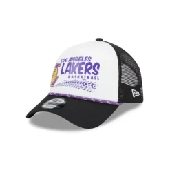 Flash Sale Los Angeles Lakers 2024 Rally Drive White 9FORTY AFrame Trucker Hat - KTGCaps - Baseball caps for various teams, purchased online at a discount