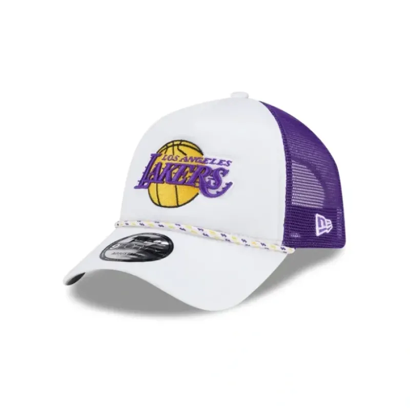 Clearance Los Angeles Lakers Court Sport 9FORTY AFrame Trucker Hat - KTGCaps - Baseball caps for various teams, purchased online at a discount