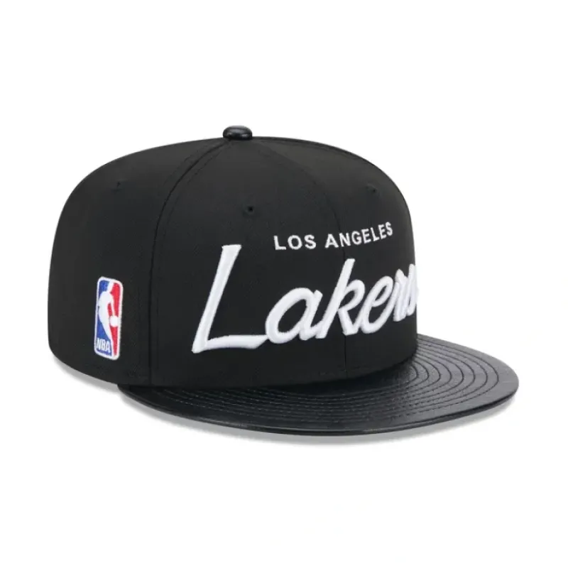 Hot Los Angeles Lakers Faux Leather Visor 9FIFTY Snapback Hat - KTGCaps - Baseball caps for various teams, purchased online at a discount