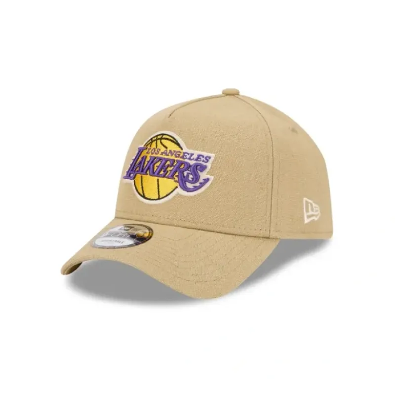 Flash Sale Los Angeles Lakers Logo Essentials Khaki 9FORTY AFrame Snapback Hat - KTGCaps - Baseball caps for various teams, purchased online at a discount
