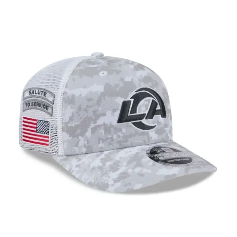 Online Los Angeles Rams 2024 Salute to Service 9SEVENTY Trucker Hat - KTGCaps - Baseball caps for various teams, purchased online at a discount