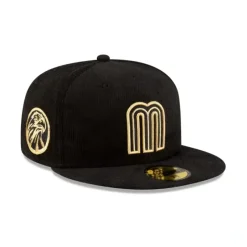 Outlet Mexico Baseball Black Gold Corduroy 59FIFTY Fitted Hat - KTGCaps - Baseball caps for various teams, purchased online at a discount