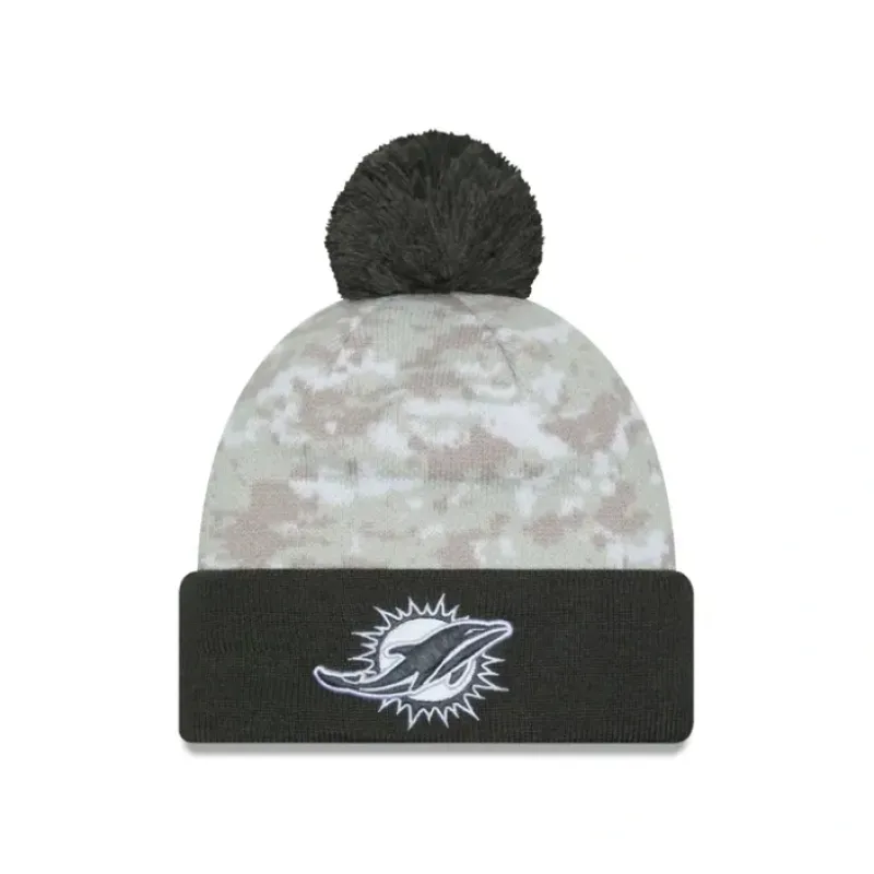 New Miami Dolphins 2024 Salute to Service Pom Knit Hat - KTGCaps - Baseball caps for various teams, purchased online at a discount