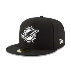 Shop Miami Dolphins Black amp White 59FIFTY Fitted Hat - KTGCaps - Baseball caps for various teams, purchased online at a discount