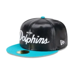 Sale Miami Dolphins Faux Leather Crown 59FIFTY Fitted Hat - KTGCaps - Baseball caps for various teams, purchased online at a discount