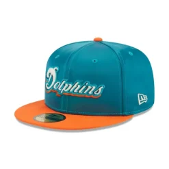 New Miami Dolphins Satin 59FIFTY Fitted Hat - KTGCaps - Baseball caps for various teams, purchased online at a discount Caps
