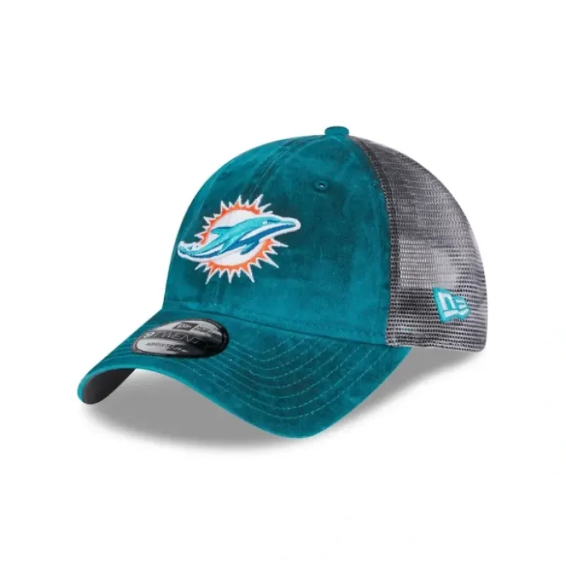 Sale Miami Dolphins Slick 9TWENTY Trucker Hat - KTGCaps - Baseball caps for various teams, purchased online at a discount