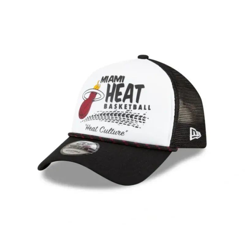 New Miami Heat 2024 Rally Drive White 9FORTY AFrame Trucker Hat - KTGCaps - Baseball caps for various teams, purchased online at a discount