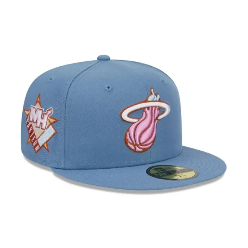 Fashion Miami Heat Color Pack Faded Blue 59FIFTY Fitted Hat - KTGCaps - Baseball caps for various teams, purchased online at a discount