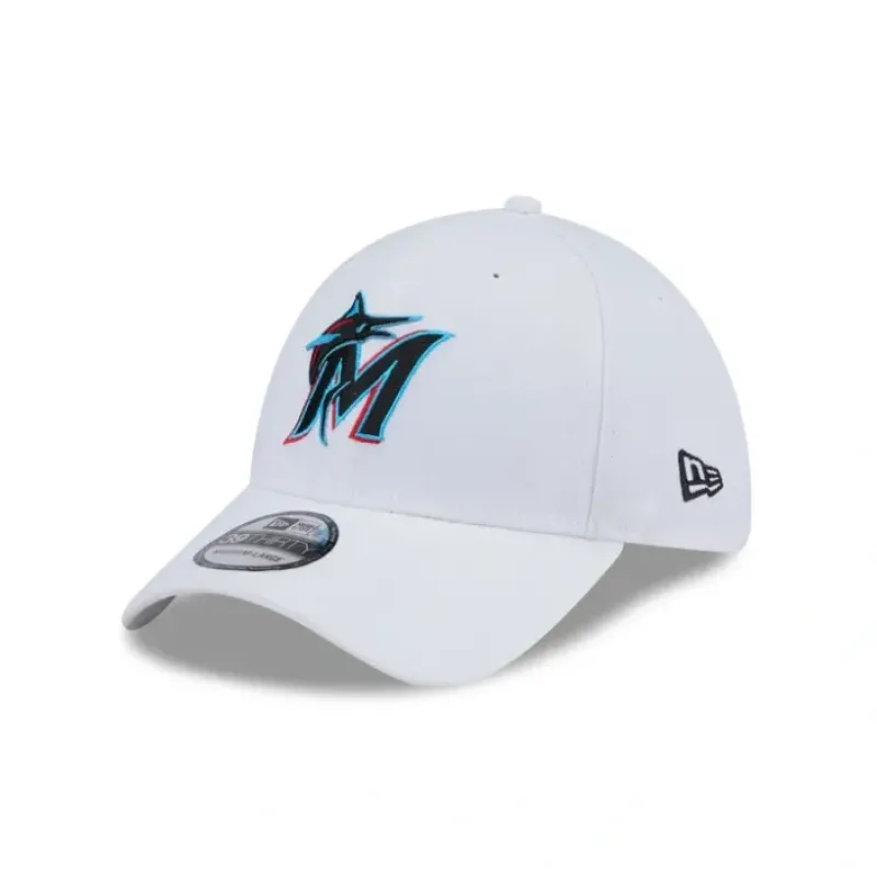 Clearance Miami Marlins Optic White 39THIRTY Stretch Fit Hat - KTGCaps - Baseball caps for various teams, purchased online at a discount