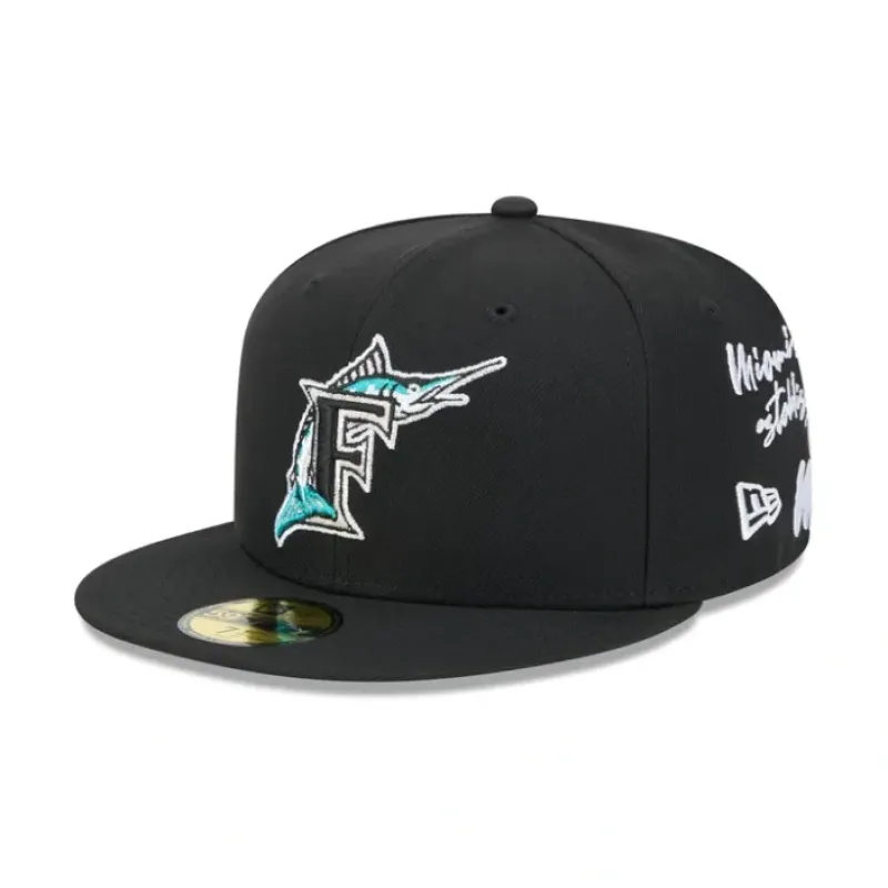 Cheap Miami Marlins Team Verbiage 59FIFTY Fitted Hat - KTGCaps - Baseball caps for various teams, purchased online at a discount