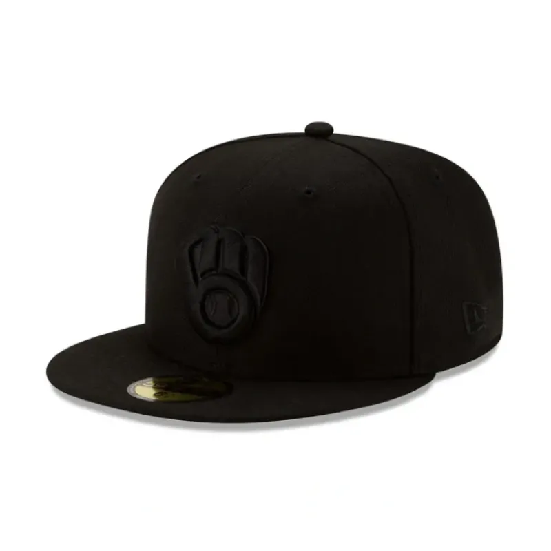 Online Milwaukee Brewers Black on Black 59FIFTY Fitted Hat - KTGCaps - Baseball caps for various teams, purchased online at a discount