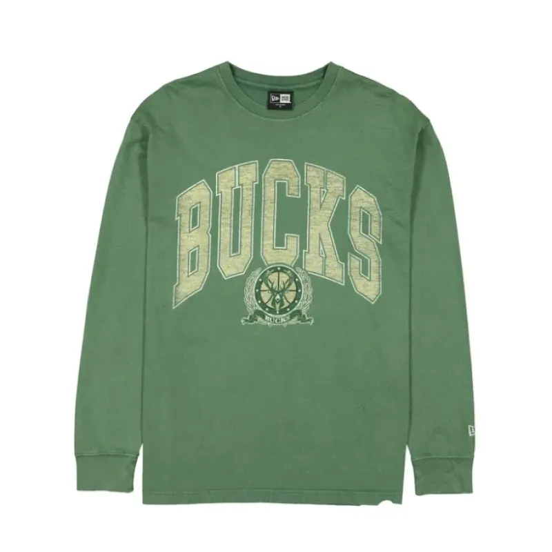 Fashion Milwaukee Bucks Oversized Essentials Long Sleeve TShirt - KTGCaps - Baseball caps for various teams, purchased online at a discount