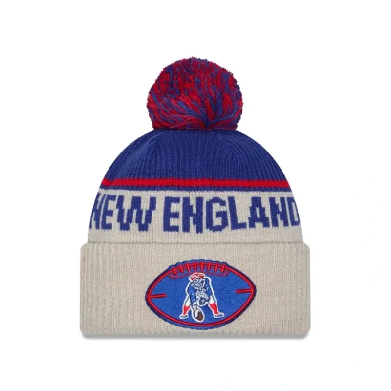 Clearance New England Patriots 2024 Cold Weather Chrome Pom Knit Hat - KTGCaps - Baseball caps for various teams, purchased online at a discount