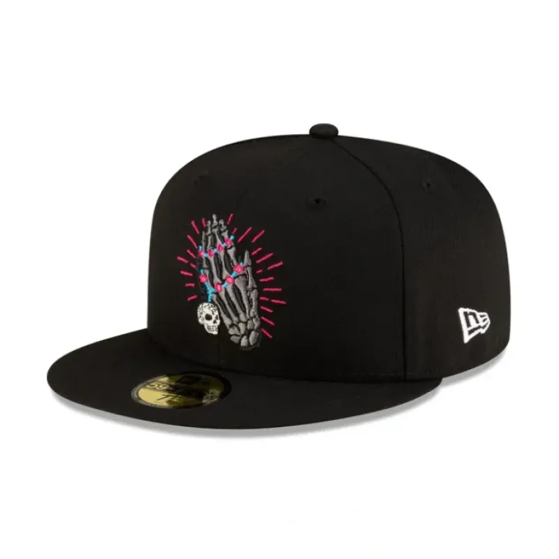 Clearance New Era Cap Day of the Dead Praying Hands 59FIFTY Fitted Hat - KTGCaps - Baseball caps for various teams, purchased online at a discount