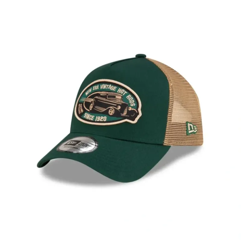 Best Sale New Era Cap Green Hot Rod 9FORTY AFrame Trucker Hat - KTGCaps - Baseball caps for various teams, purchased online at a discount