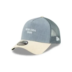 Clearance New Era Cap Soft Linen Slate 9FORTY AFrame Trucker Hat - KTGCaps - Baseball caps for various teams, purchased online at a discount