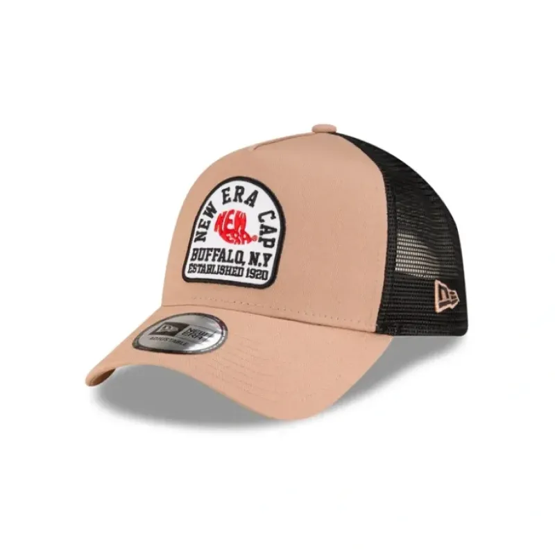 Clearance New Era Cap Tan Bug 9FORTY AFrame Trucker Hat - KTGCaps - Baseball caps for various teams, purchased online at a discount