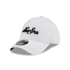 Discount New Era Golf Script White 39THIRTY Stretch Fit Hat - KTGCaps - Baseball caps for various teams, purchased online at a discount