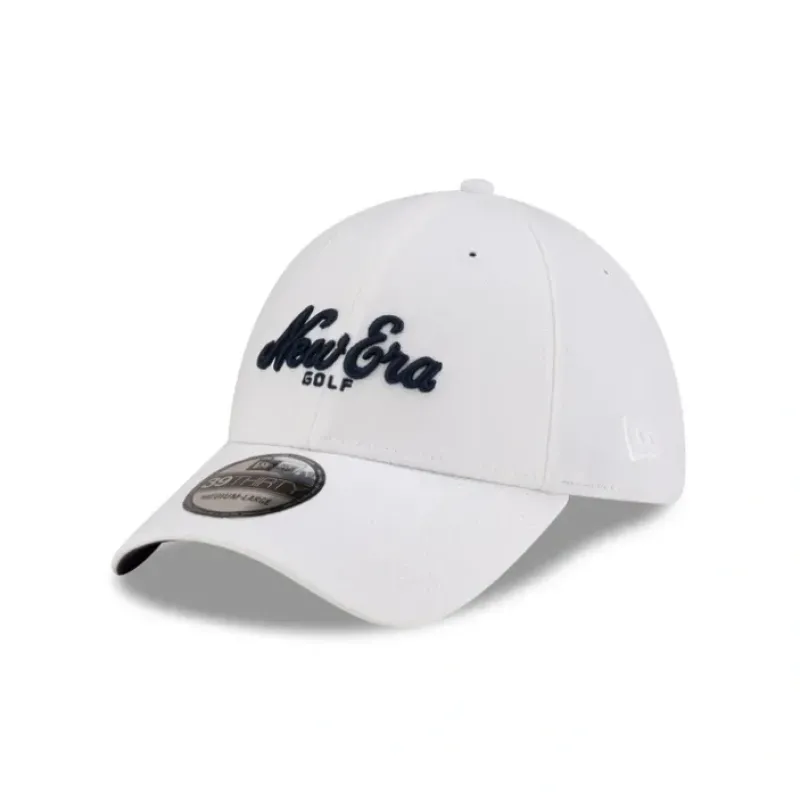 Discount New Era Golf Script White 39THIRTY Stretch Fit Hat - KTGCaps - Baseball caps for various teams, purchased online at a discount