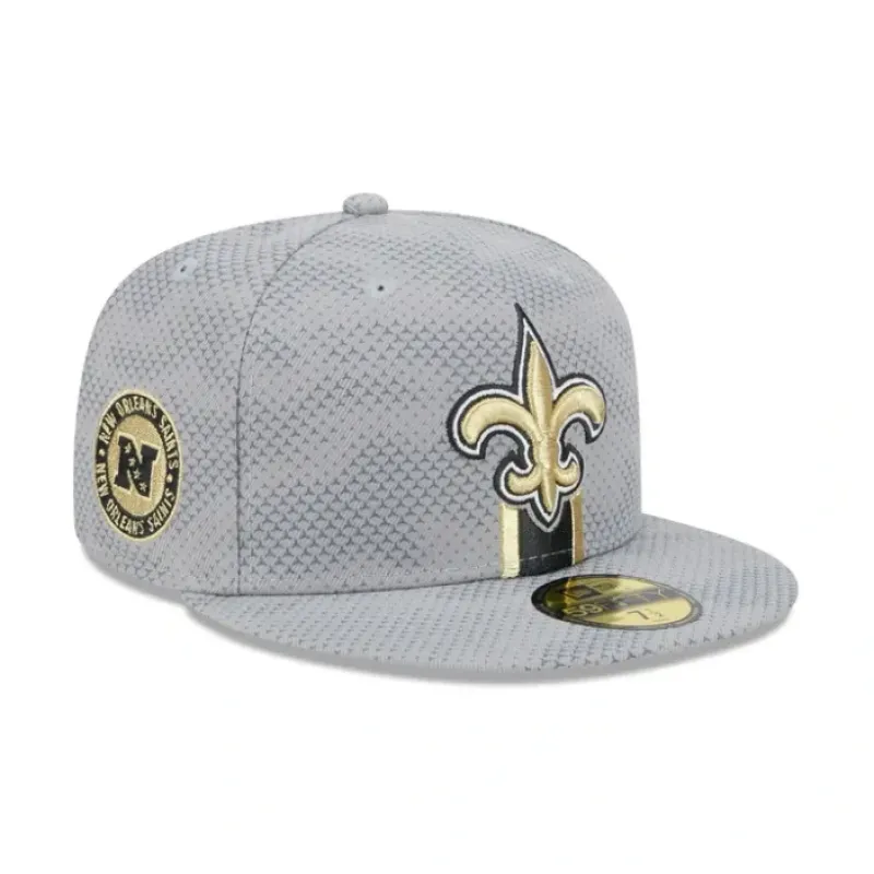Shop New Orleans Saints 2024 Sideline Gray 59FIFTY Fitted Hat - KTGCaps - Baseball caps for various teams, purchased online at a discount