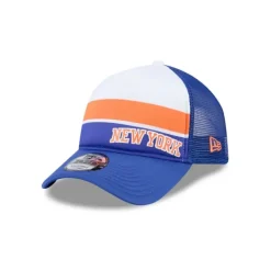 Discount New York Knicks Color Block 9FORTY AFrame Trucker Snapback Hat - KTGCaps - Baseball caps for various teams, purchased online at a discount