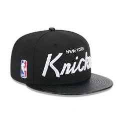 New New York Knicks Faux Leather Visor 9FIFTY Snapback Hat - KTGCaps - Baseball caps for various teams, purchased online at a discount