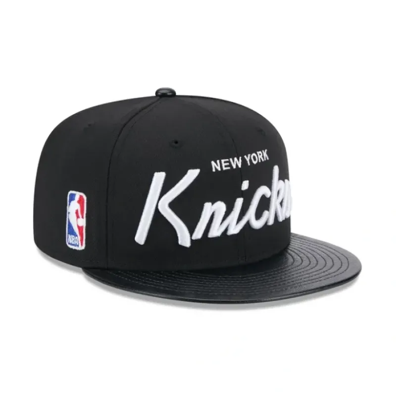 New New York Knicks Faux Leather Visor 9FIFTY Snapback Hat - KTGCaps - Baseball caps for various teams, purchased online at a discount
