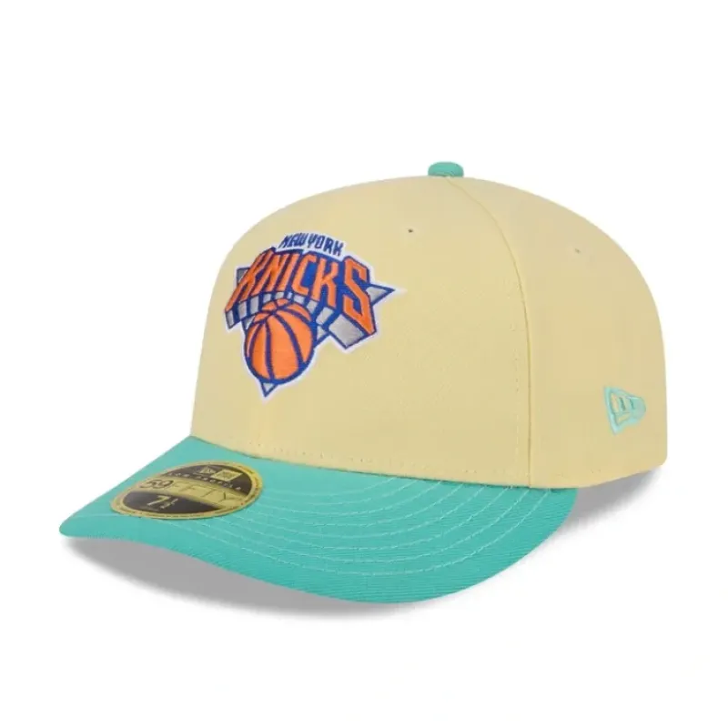 Online New York Knicks Soft Yellow Low Profile 59FIFTY Fitted Hat - KTGCaps - Baseball caps for various teams, purchased online at a discount